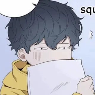 🦢 squ anime, boy, cute, pillow, cartoon, shy telegram sticker