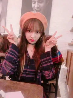 🌈 woman, girl, beret, peace sign, portrait telegram sticker