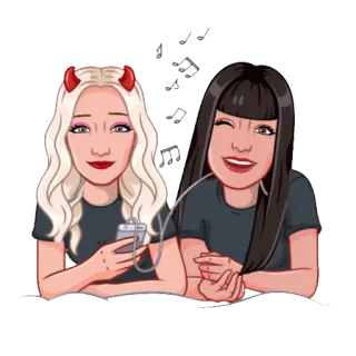 🎶 Kreskówka, Przyjaciele, Muzyka, Diabelskie rogi, Selfie telegram sticker