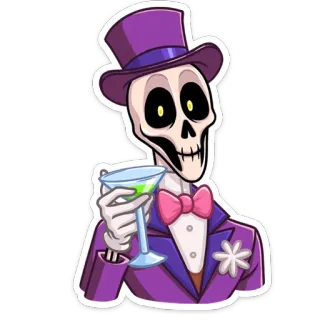🥂 骸骨, パーティー, 飲酒, カクテル, 漫画, キャラクター, ハロウィン, お祝い telegram sticker