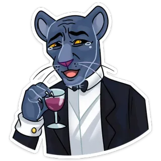 🍷 báo đen, động vật, rượu vang, tuxedo, trang trọng, nhân hóa telegram sticker