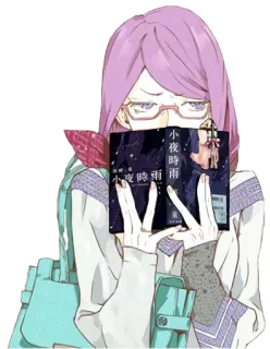 😏 小夜時隱雨 anime, book, girl, glasses, illustration whatsapp sticker