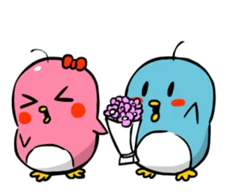 💐 fofo, pássaros, rosa, azul, buquê, desenho animado telegram sticker