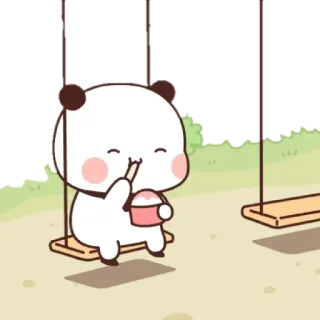🥄 แพนด้า, น่ารัก, กิน, ชิงช้า, การ์ตูน telegram sticker