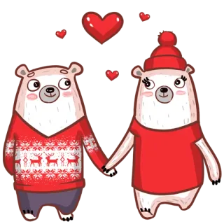 🙏 orsi, cartoni animati, amore, inverno, coppia, cuori whatsapp sticker