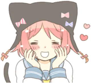 😊 Anime, Garota, Kawaii, Fofo, Orelhas de gato, Cabelo rosa, Coração telegram sticker