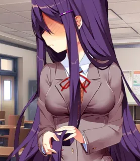 😳 Yuri Doki Doki Literature Club! アニメ, マンガ, 女子高生, 紫髪, かわいい, Doki Doki Literature Club! telegram sticker