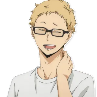 😅 Kei Tsukishima Haikyuu!! anime, kei tsukishima, haikyuu, blonde, glasses, smiling telegram sticker