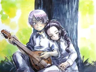 😴 anime, couple, music, mandolin, romance telegram sticker