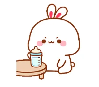 🍼 conejo, bebé, dibujos animados, lindo, botella, animal telegram sticker
