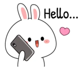 🖤 lapin, téléphone, coeur, mignon, dessin animé, animal whatsapp sticker