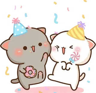 🎉 chat, mignon, animal, kawaii, autocollant, dessin animé, donut, bonbon telegram sticker
