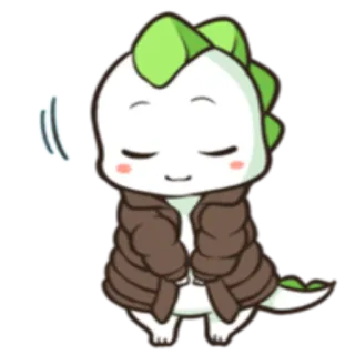 😌 dinossauro, fofo, desenho animado, inverno, kawaii, animal, jaqueta whatsapp sticker
