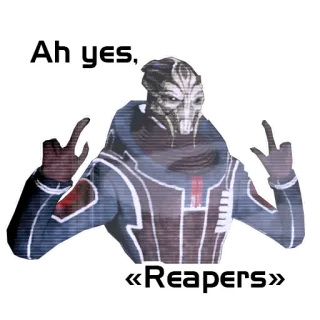 🧐 Garrus Vakarian Mass Effect Ah yes, «Reapers» Alien, Video game, Jari tengah, Reapers, Turian telegram sticker