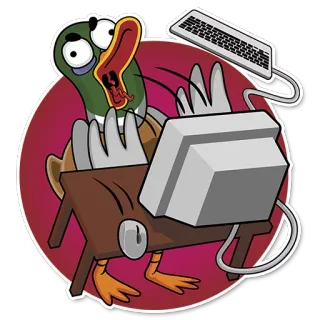 🤯 kaczka, komputer, biurko, kreskówka, śmieszne, zwierzę, biuro, praca telegram sticker