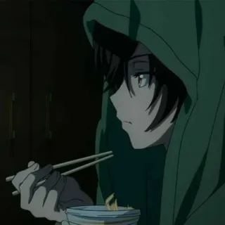 ⛓ Anime, Hoodie, Nudeln, Essstäbchen, Essen, Teenager, Drinnen telegram sticker