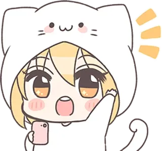✋ sweat à oreilles de chat, mignon, animé, fille, téléphone portable telegram sticker