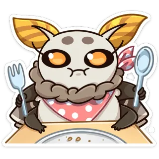 🍽 Falena, Cibo, Carino, Forchetta, Cucchiaio, Animale, Cartone animato telegram sticker