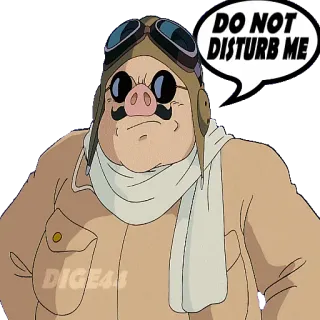 📵 DO NOT DISTURB ME Porco Rosso, Cerdo, Aviador, Dibujos animados telegram sticker