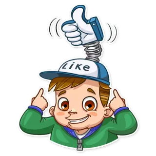 👍 Like gosto, polegar para cima, boné, menino, positivo, gesto telegram sticker