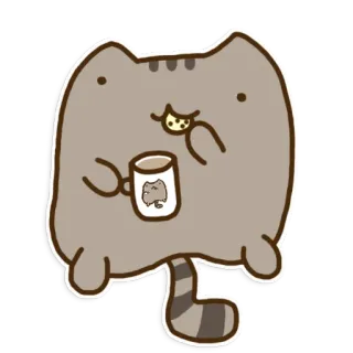 🍮 Pusheen кот, мультфильм, милый, кофе, Пушин, печенье telegram sticker