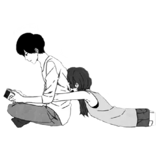 💑 Anime, Pareja, Romántico, Relación, Lindo, Cariñoso, Blanco y negro telegram sticker
