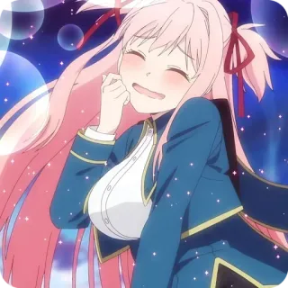🥰 Anime, Fille, Mignon, Cheveux Roses, Souriant, Joyeux telegram sticker