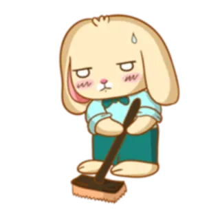 😶 coelho, desenho animado, varrendo, vassoura, fofo, animal telegram sticker