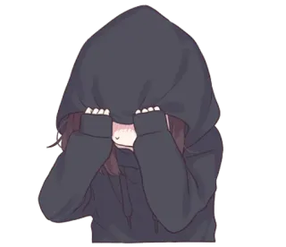 🙈 Anime, Garota, Moletom com capuz, Triste, Fofo, Escondendo telegram sticker