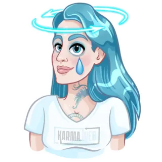 🥲 KARMA.LIER karma, cartoon, sticker, lier, halo, blue hair, sad telegram sticker