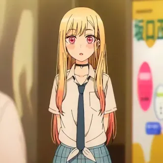 😧 Marin Kitagawa My Dress-Up Darling Anime, Mädchen, Blond, Süß, Schuluniform, My Dress-Up Darling telegram sticker