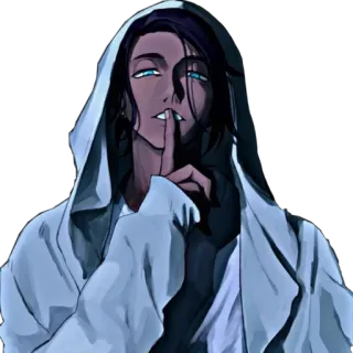 🦔 anime, man, hoodie, shhh, finger, silence whatsapp sticker