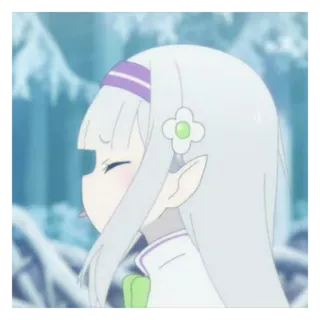 🐁 Emilia Re:Zero anime, elfo, re zero, pelo blanco, cinta morada whatsapp sticker