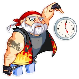 ⏱ motociclista, moto, orologio, anziano, tatuaggio, cartone animato whatsapp sticker