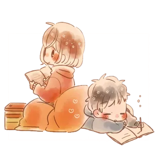 📖 leggere, carino, chibi, dormire, studiare, kawaii, bambini telegram sticker