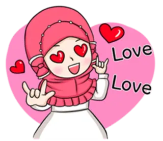 ❤ Love Love kreskówka, miłość, oczy w serca, różowy, hidżab, muzułmanin, dziewczyna telegram sticker