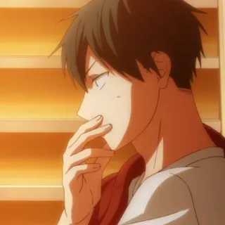 😔 anime, boy, brunette, profile, man telegram sticker