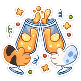 🥂 ไชโย, ฉลอง, ชนแก้ว, เครื่องดื่ม, แก้ว, การ์ตูน, ปาร์ตี้, รื่นเริง whatsapp sticker