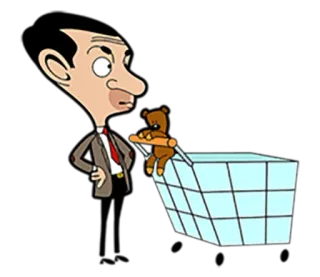 🛒 Mr. Bean dessin animé, Mr Bean, ours en peluche, caddie telegram sticker