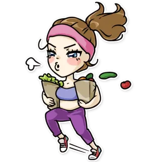 🏃‍♀ бег, фитнес, продукты, мультфильм, женщина, упражнение telegram sticker