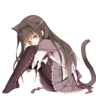 🙃 anime girl, cat ears, cute, kawaii, manga, brown hair, purple eyes telegram sticker