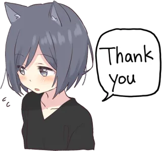 ☺️ Thank you anime, cat ears, thank you, speech bubble, gray hair whatsapp sticker