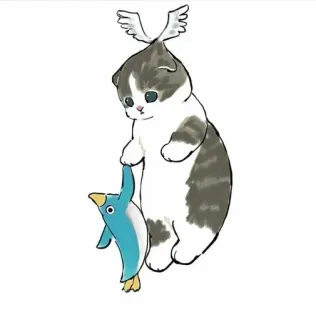 💗 kot, kotek, skrzydła, pingwin, słodki, zwierzę, rysunek telegram sticker