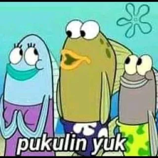 🖕 pukulin yuk สพันจ์บ็อบ, ปลา, การ์ตูน, สีหน้า telegram sticker
