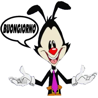 🛏 Yakko Warner Animaniacs BUONGIORNO мультфильм, приветствие, итальянский, доброе утро, Animaniacs, Якко telegram sticker