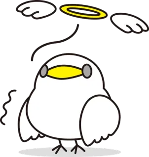 😵 pássaro, anjo, fofo, desenho animado, auréola, branco, animal telegram sticker