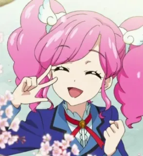 🌈 Anime, Gadis, rambut pink, tanda perdamaian, imut, kartun telegram sticker