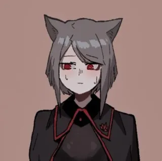 ⌛️ anime, cat ears, blush, red eyes, grey hair, female telegram sticker