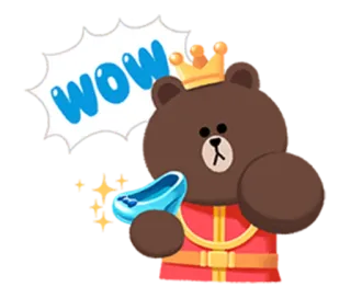 👑 Brown WOW ours, couronne, wow, choqué, line friends, ours brun whatsapp sticker