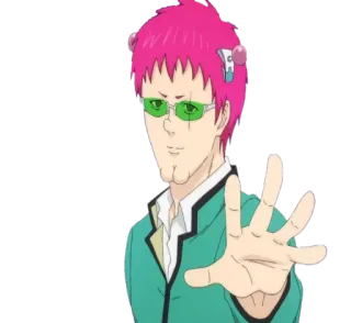 😘 Saiki Kusuo The Disastrous Life of Saiki K. Аниме, Saiki K, Сайки Кусуо, Психик, Персонаж, Розовые волосы, Зеленые очки telegram sticker